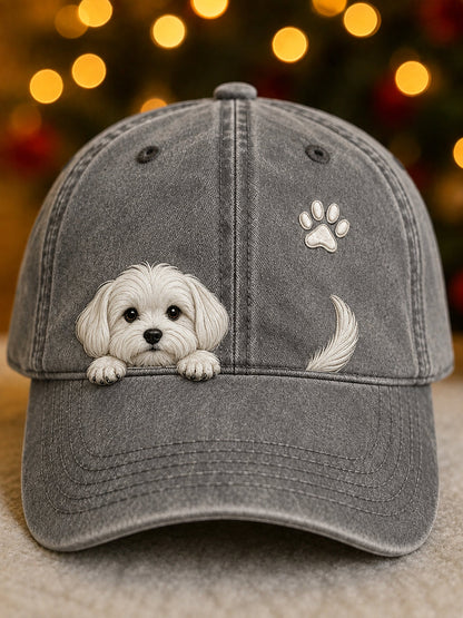 Cute Peeking Maltese Dog & Paw Print Unisex Hat