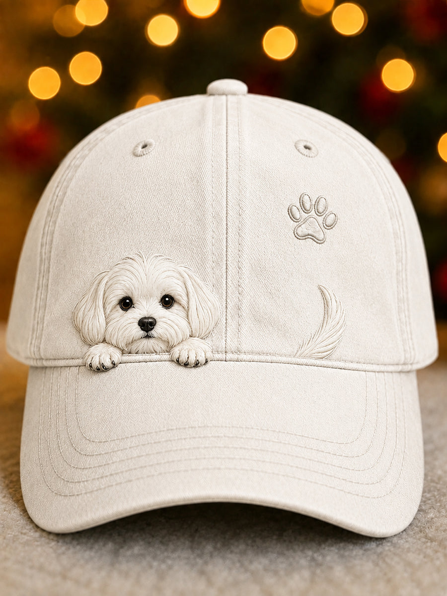 Cute Peeking Maltese Dog & Paw Print Unisex Hat