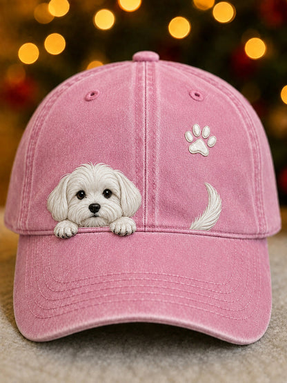Cute Peeking Maltese Dog & Paw Print Unisex Hat