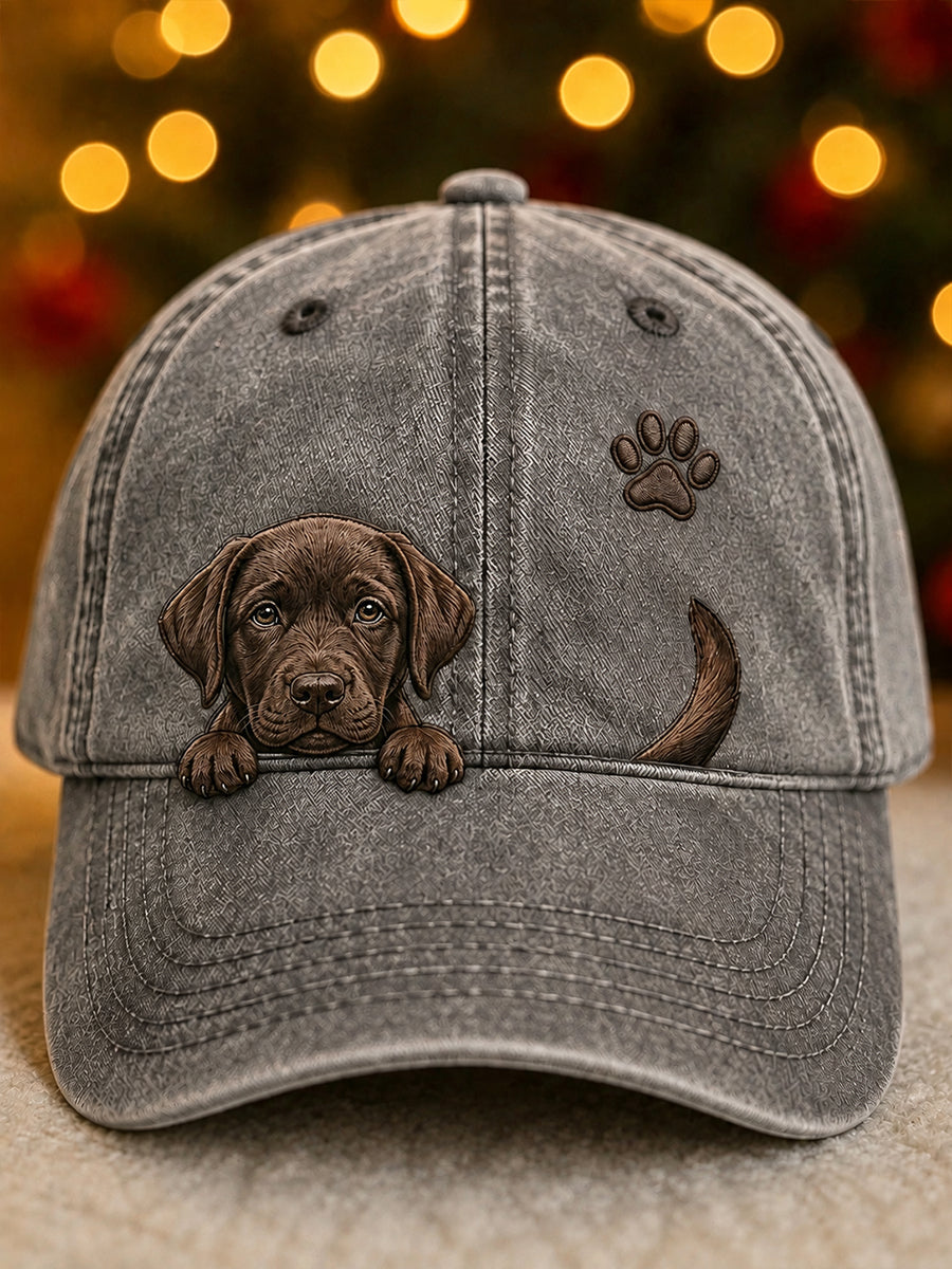 Cute Peeking Labrador Retriever & Paw Print Unisex Hat