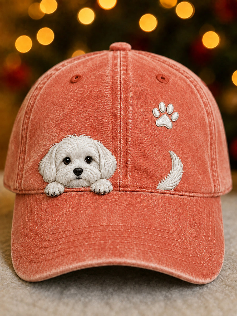 Cute Peeking Maltese Dog & Paw Print Unisex Hat