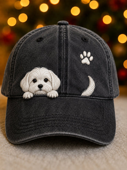Cute Peeking Maltese Dog & Paw Print Unisex Hat