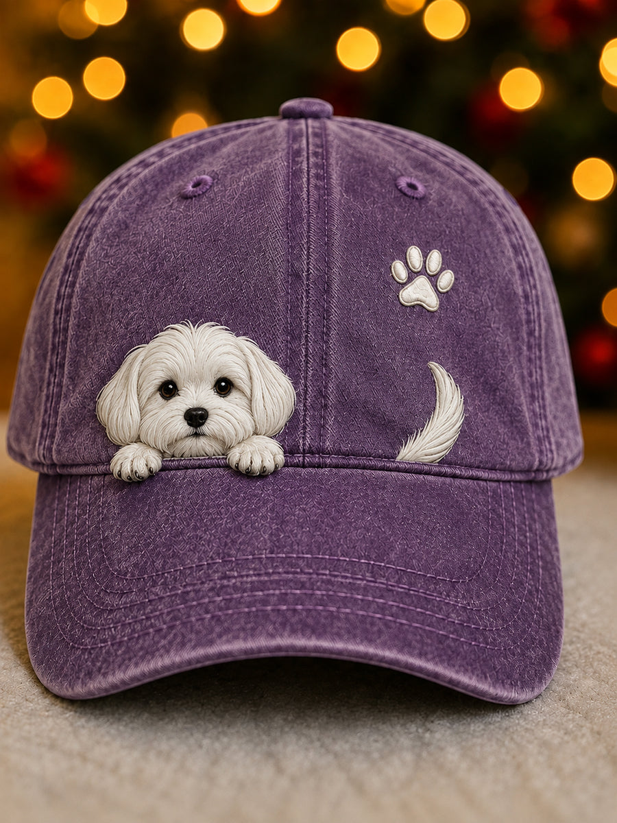 Cute Peeking Maltese Dog & Paw Print Unisex Hat