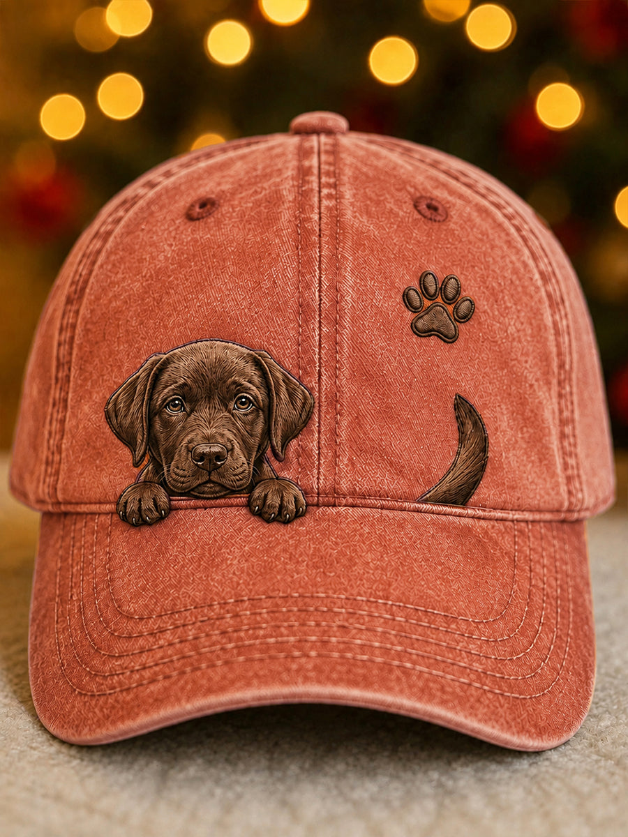 Cute Peeking Labrador Retriever & Paw Print Unisex Hat
