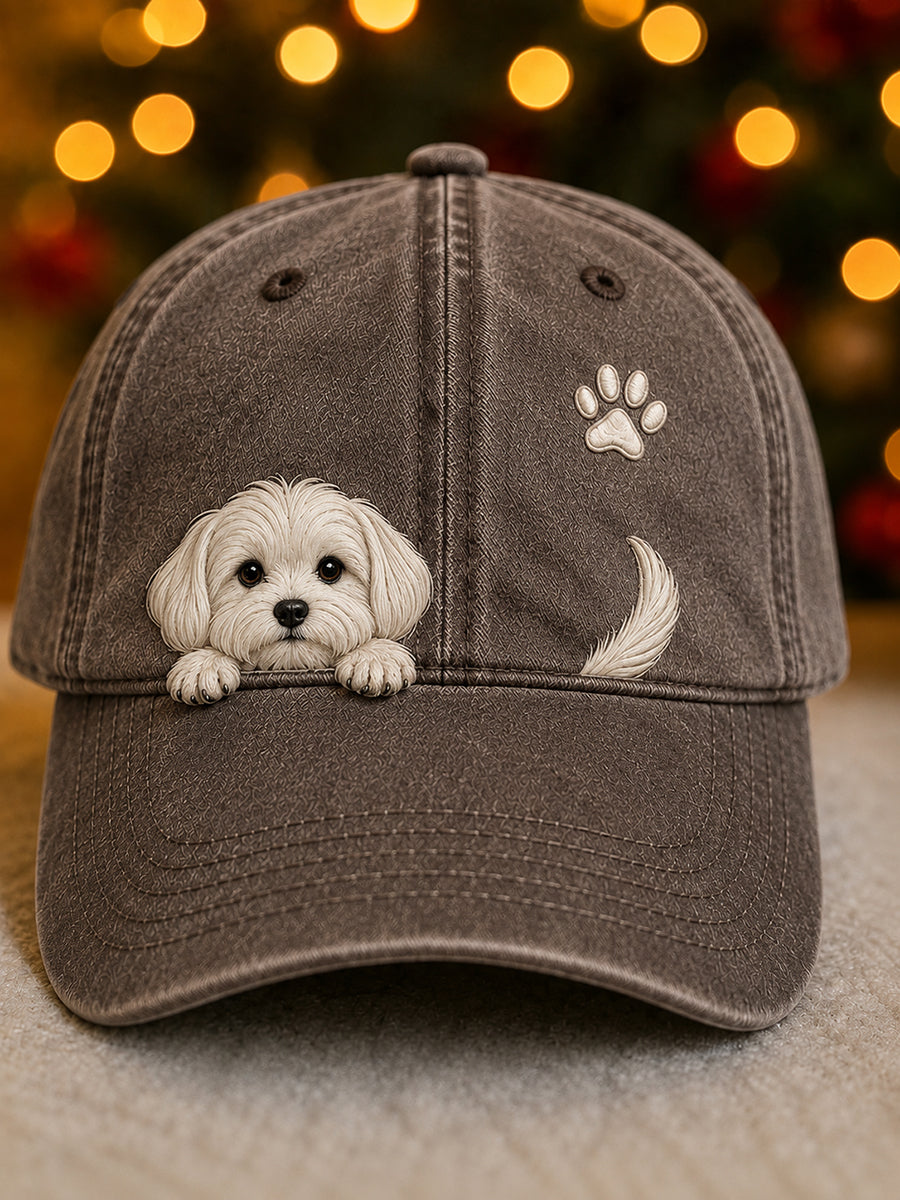 Cute Peeking Maltese Dog & Paw Print Unisex Hat