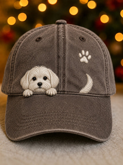 Cute Peeking Maltese Dog & Paw Print Unisex Hat