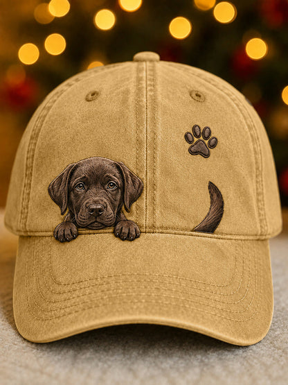 Cute Peeking Labrador Retriever & Paw Print Unisex Hat