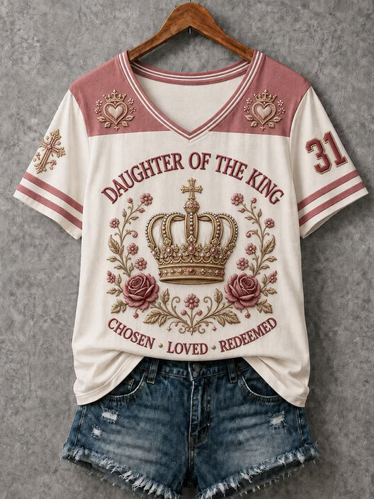 Women's Christian Daughter of the King "Chosen Loved Redeemed" V-Neck Short Sleeve T-shirt