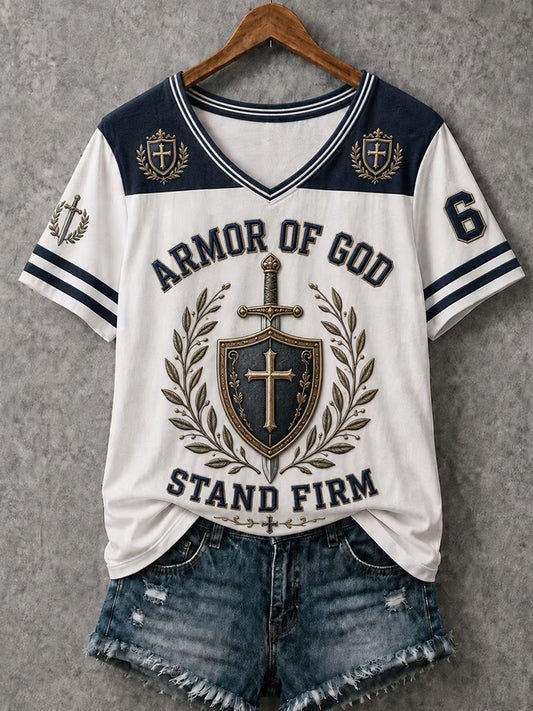 Women's Christian Armor of God "Stand Firm"  V-Neck Short Sleeve T-shirt