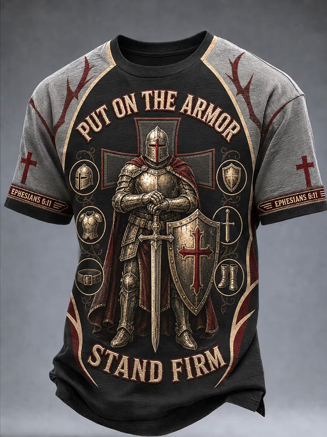 Men's Christian PUT ON THE ARMOR STAND FIRM  Cross Short Sleeve T-shirt