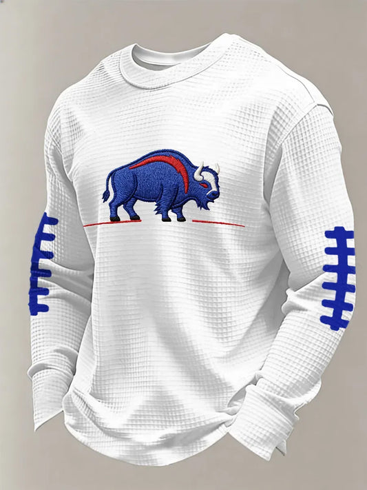 Men's Football Lover Buffalo Print Casual Waffle Long Sleeve Top