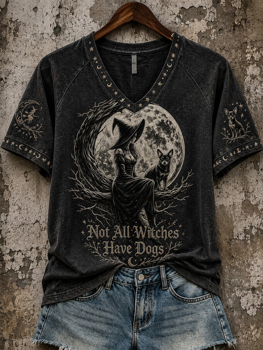 Women's Halloween Witch And Dog Pattern Printed Casual Short Sleeve T-Shirt