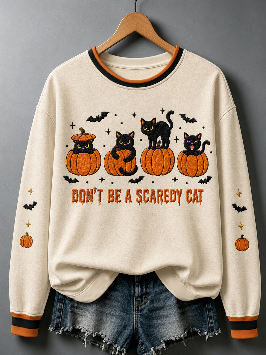 Women's Halloween Black Cat Pumpkin Print Sweatshirt