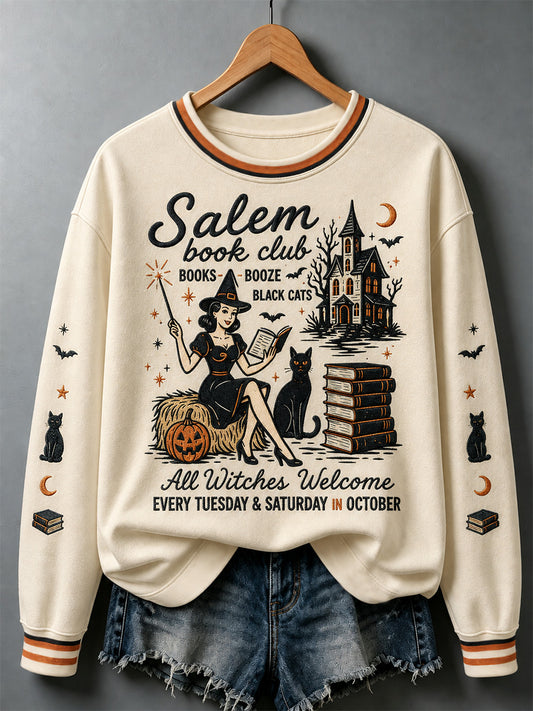 Women's Halloween Salem Book Club Print Sweatshirt