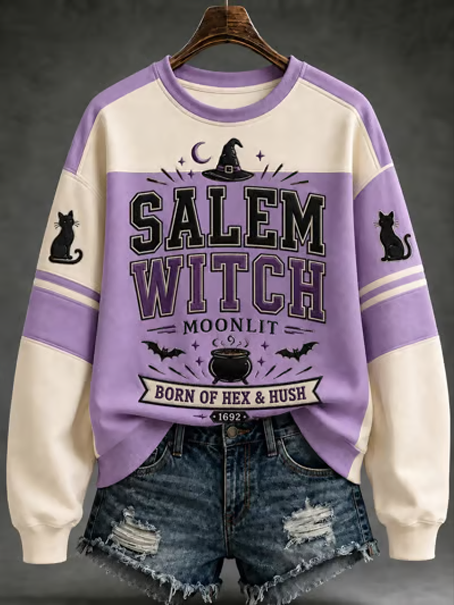 Women's Halloween witch print Regular Sweatshirt