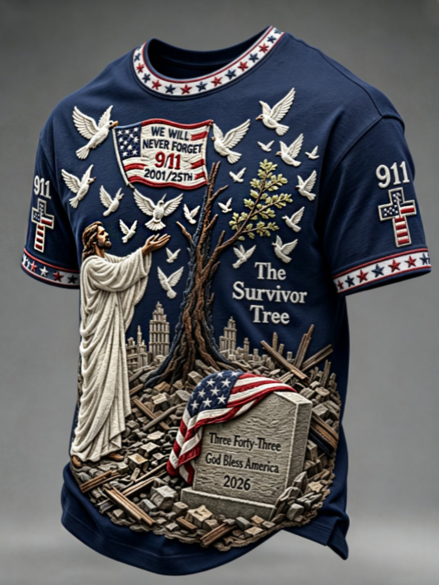 Men's WE WILL NEVER FORGET 2001/25TH/2026 God Bless America T-shirt