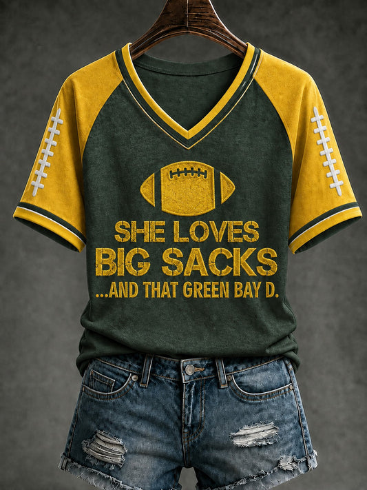 Women's Football Printed V-neck T-shirt