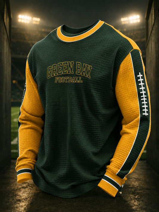 Men's Football Printed Waffle Long Sleeve T-Shirt