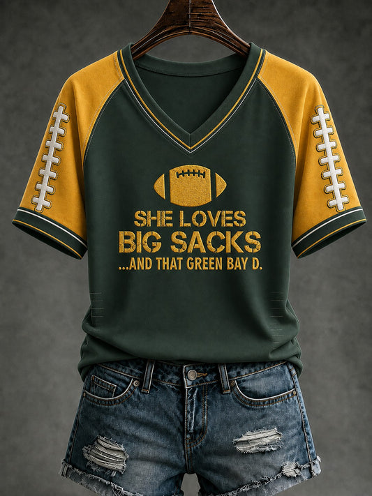 Women's Football Printed V-neck T-shirt