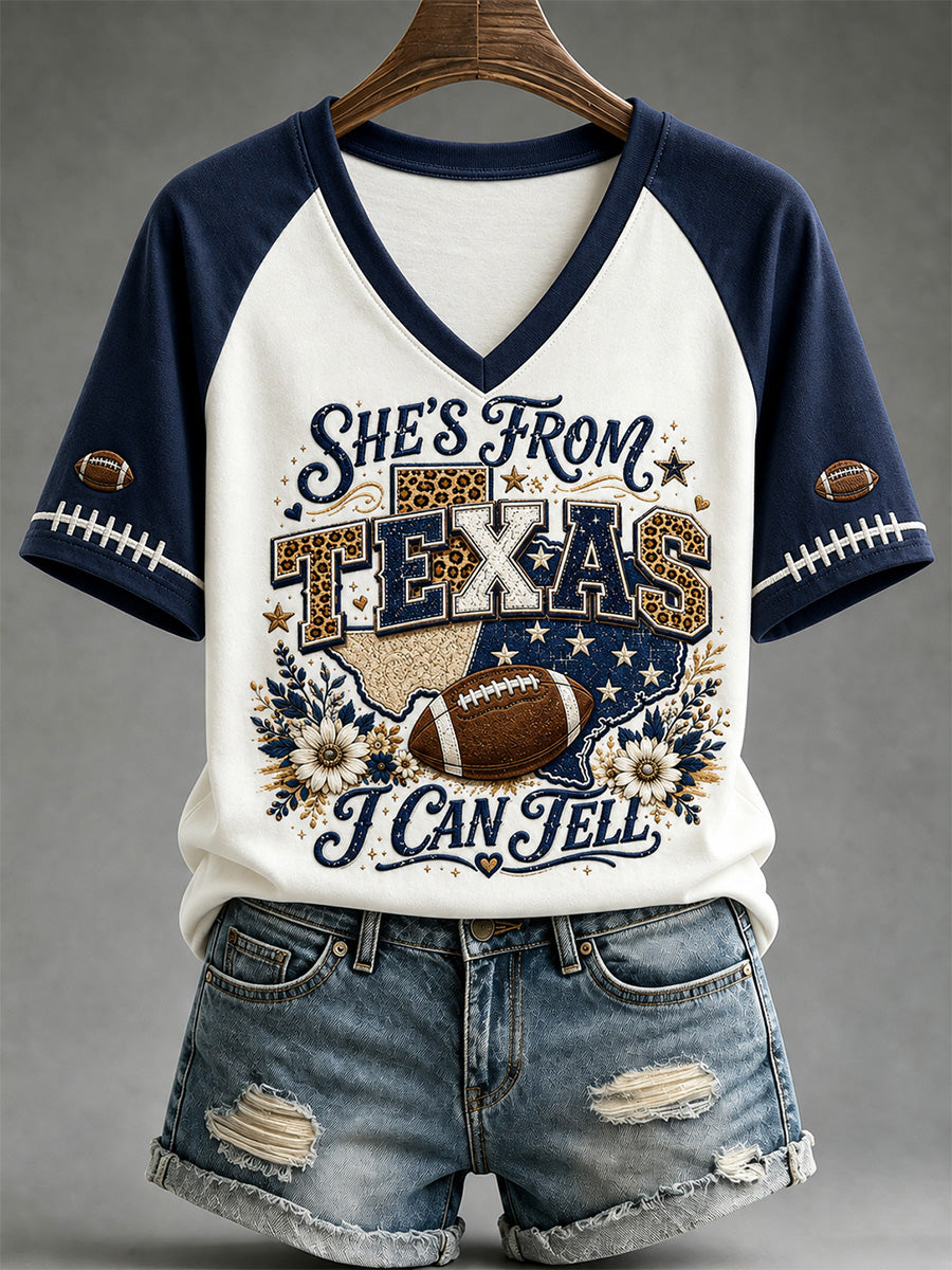 Women's Football Gameday Gift For Football Fans Casual V-Neck Tee