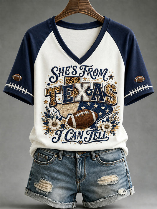 Women's Football Gameday Gift For Football Fans Casual V-Neck Tee