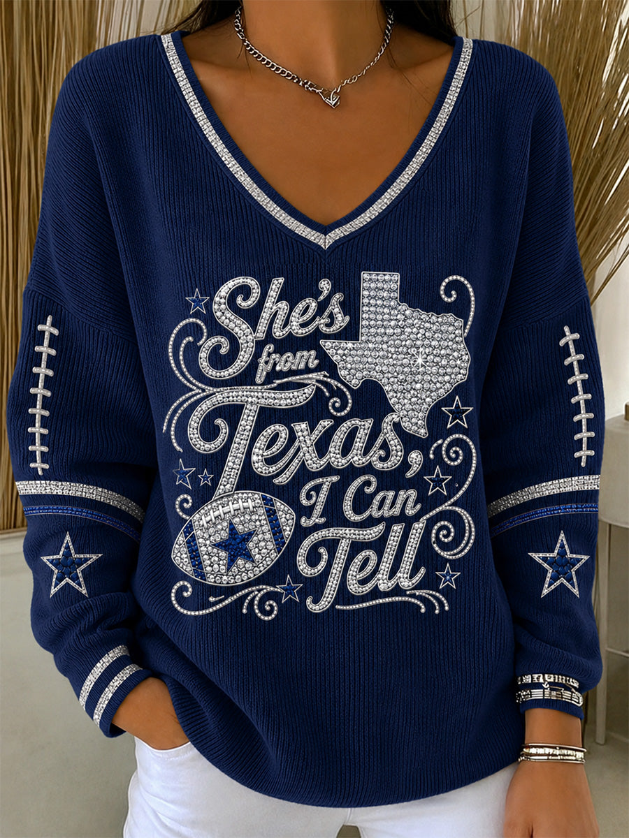 Women's Football Gameday Gift For Football Fans Casual V-Neck Ribbed Top
