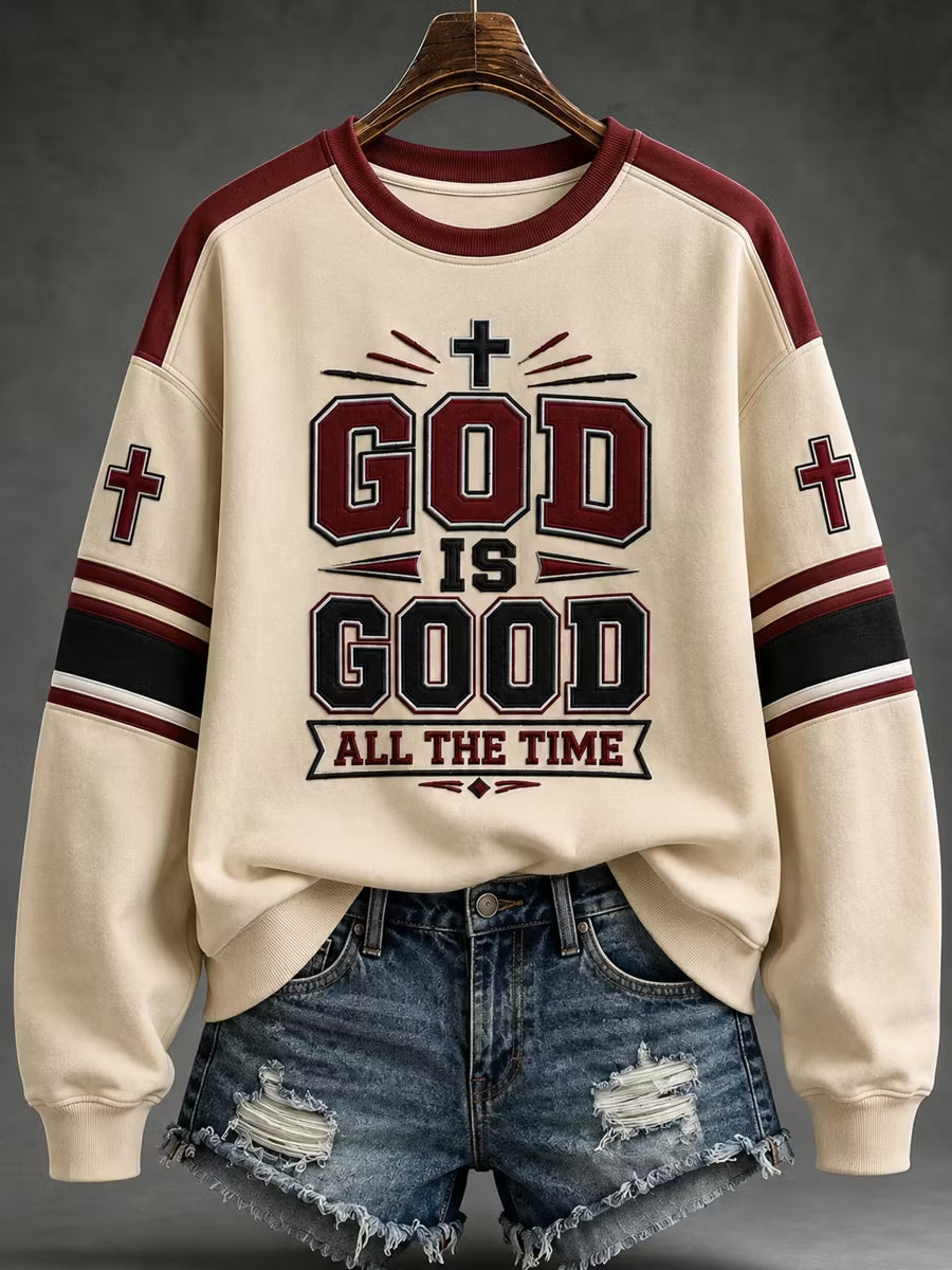 Women's Christian God Is Good All The Time  Cross Art Regular Sweatshirt