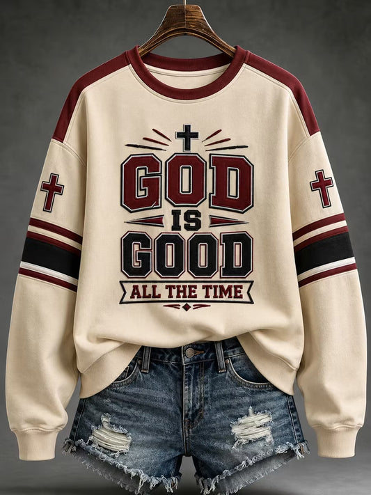 Women's Christian God Is Good All The Time  Cross Art Regular Sweatshirt