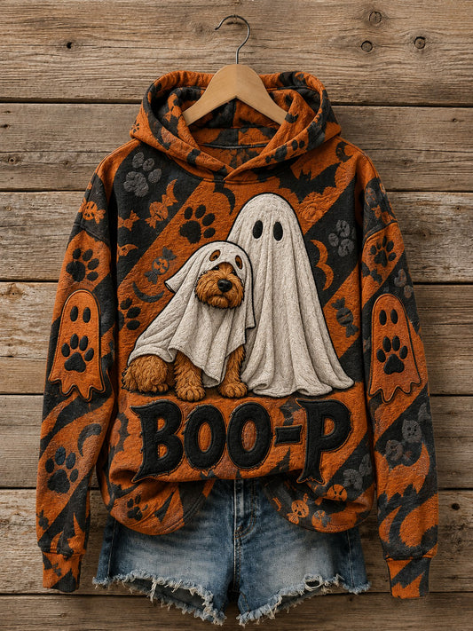 Women's Halloween Boo-P Dog Printed Hoodie