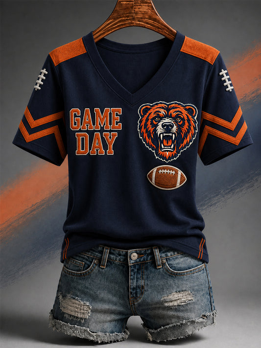 Women's Football Gameday Gift For Football Fans Casual V-Neck Tee