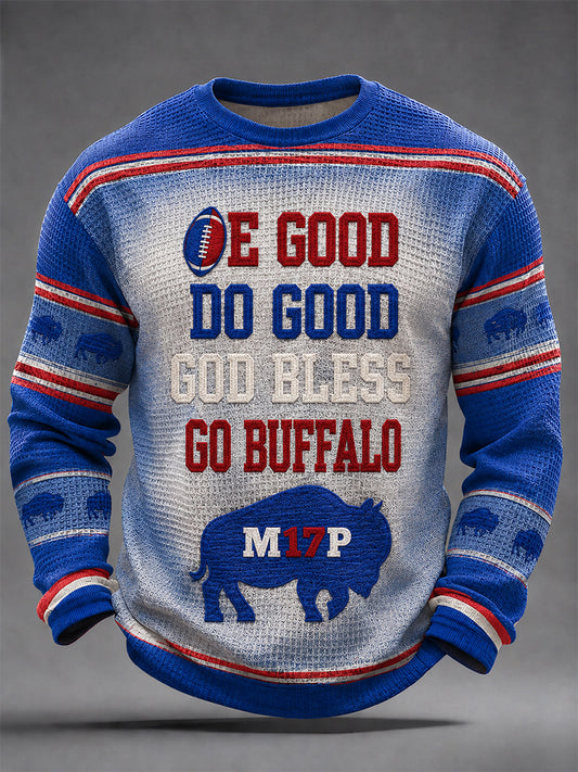 Men's Football Lover Buffalo Print Casual Waffle Long Sleeve Top