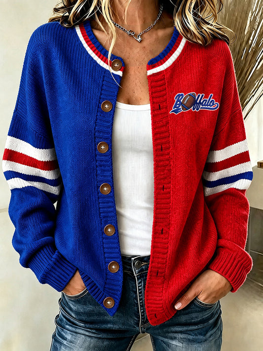 Women's Football Lover Buffalo Print Casual Cardigan