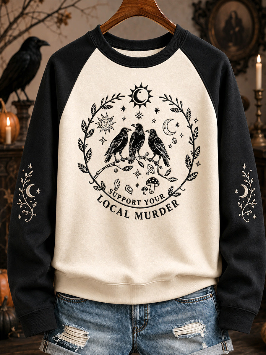Women's Halloween Crows Print Sweatshirt