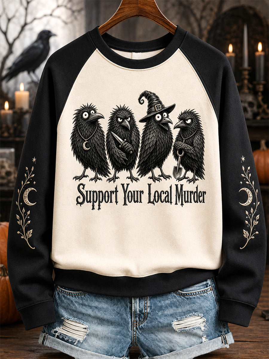 Women's Halloween Crows Print Sweatshirt