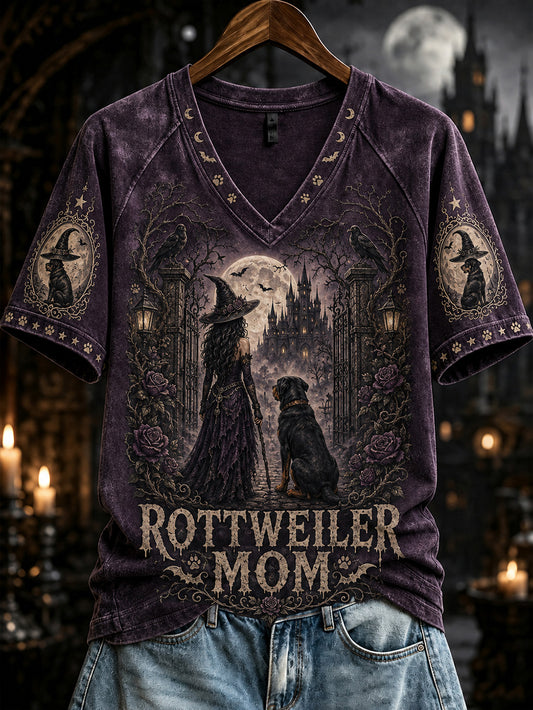 Women's Halloween Witch And Dog Pattern Printed Casual Short Sleeve T-Shirt