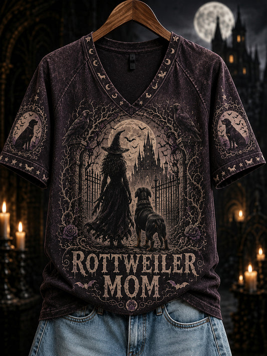 Women's Halloween Witch And Dog Pattern Printed Casual Short Sleeve T-Shirt