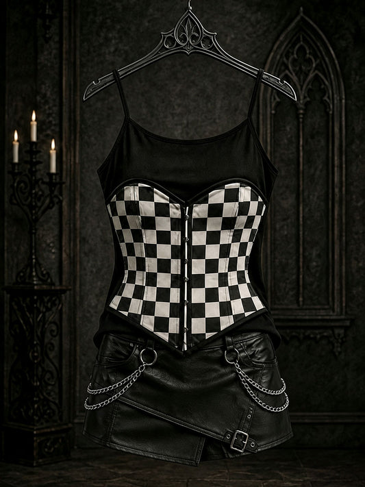 Women's Gothic Black and White Check Vests