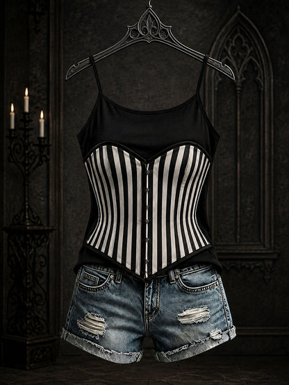 Women's Gothic Black and White Striped Vests