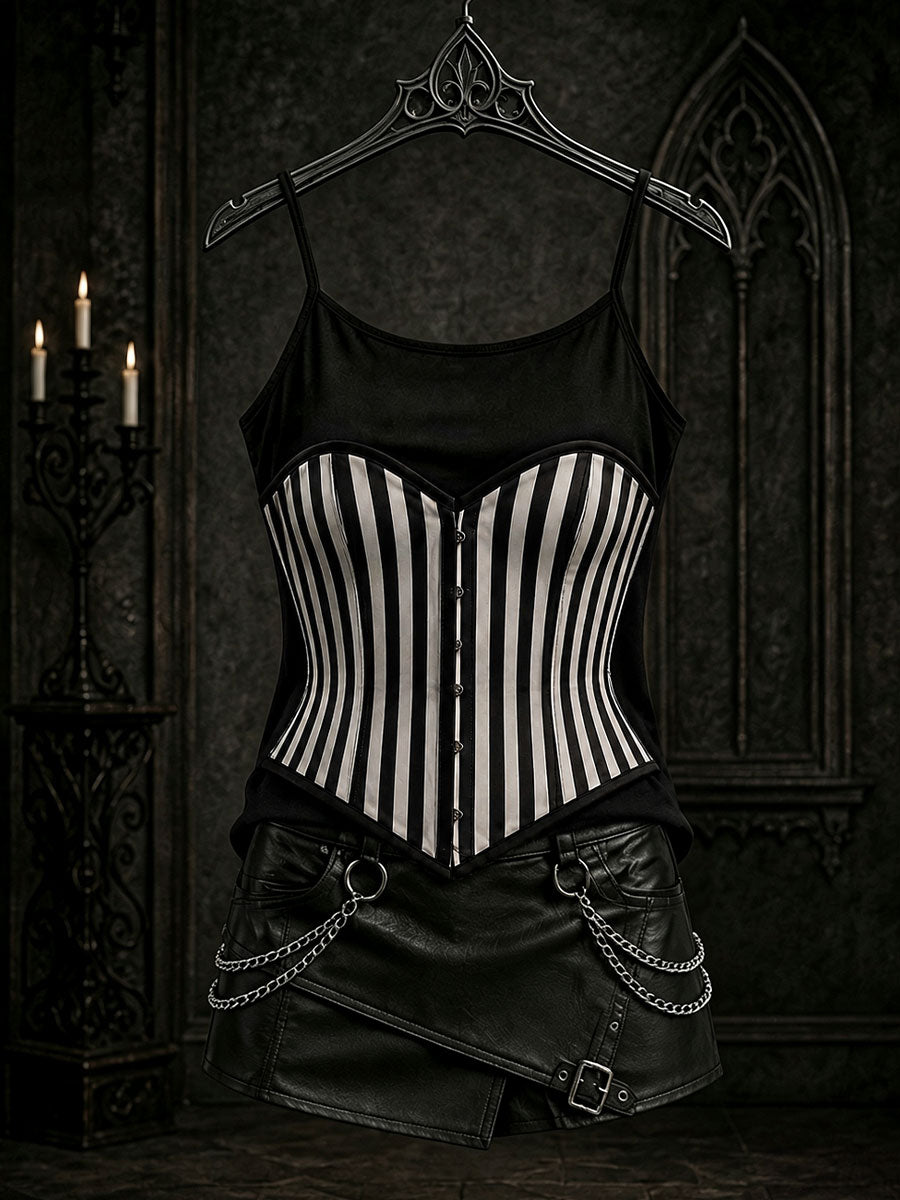 Women's Gothic Black and White Striped Vests