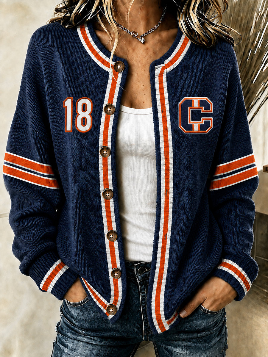 Women's Football Gameday Gift For Football Fans Cardigan-Style Knit Jacket