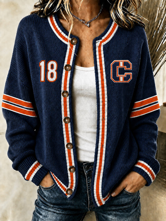 Women's Football Gameday Gift For Football Fans Cardigan-Style Knit Jacket