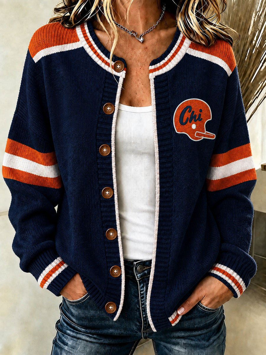 Women's Football Gameday Gift For Football Fans Cardigan-Style Knit Jacket