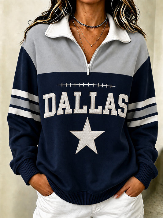 Women's Football Gameday Gift For Football Fans Casual Zip Up Sweatshirt