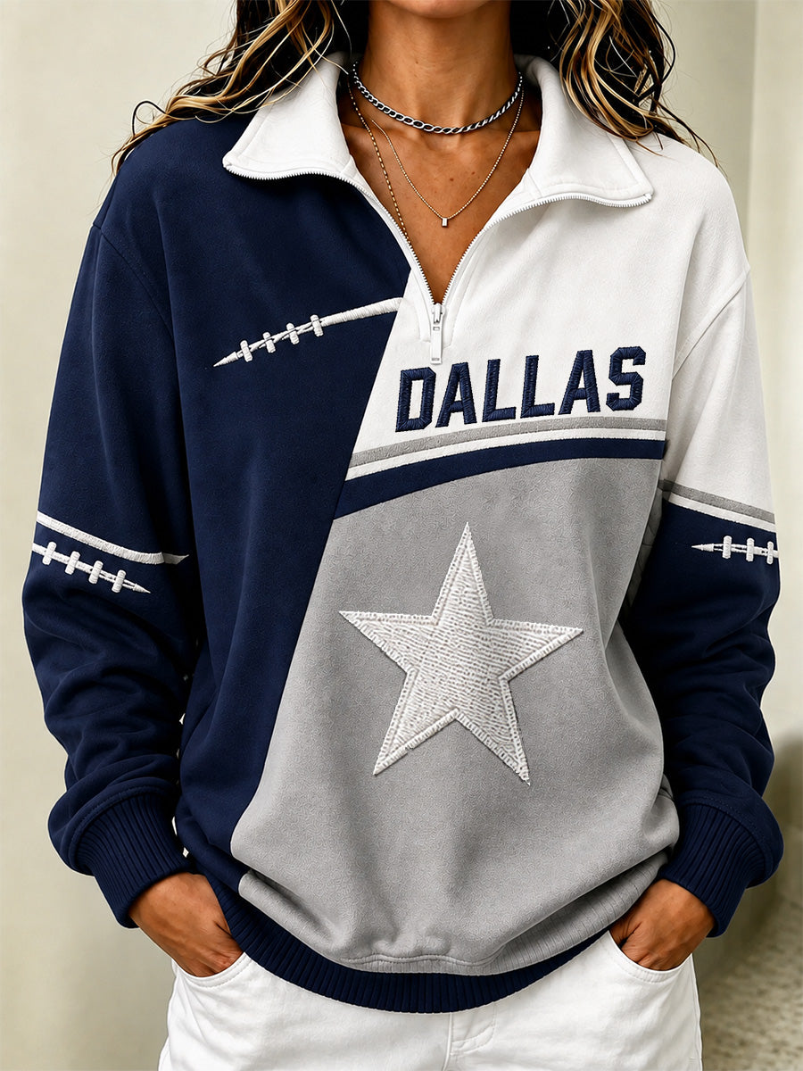 Women's Football Gameday Gift For Football Fans Casual Zip Up Sweatshirt