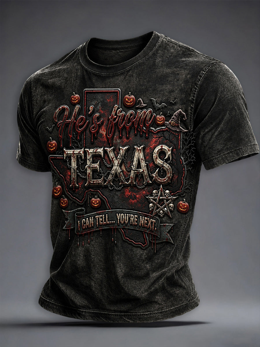 Men's Texas Halloween Printed T-shirt