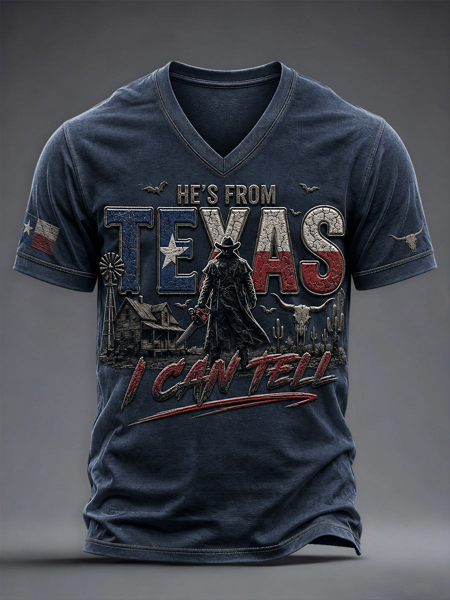Men's Texas Halloween Print V-neck T-shirt