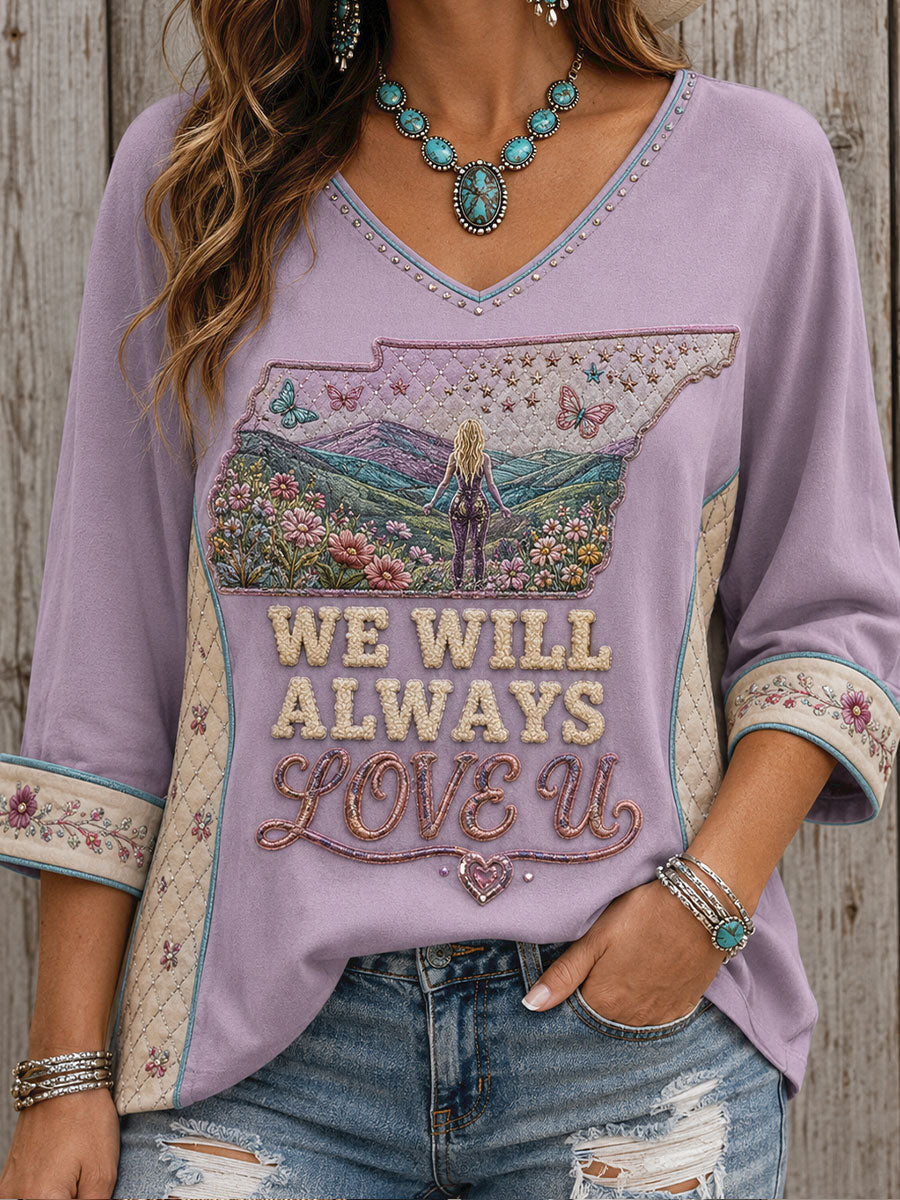 Women's Rip Country Music Lover Queen of Country Printed T-Shirt
