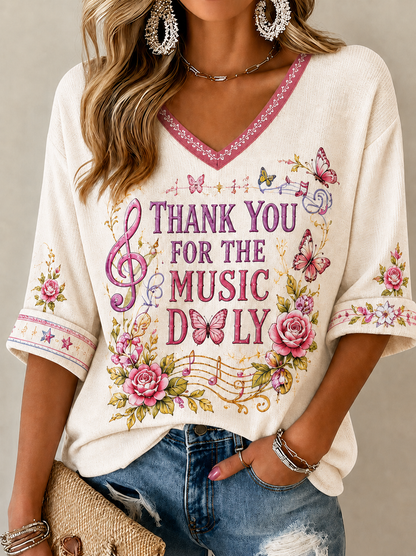 Women's Famous Singer Memorial Mid-length Sleeves V-Neck T-Shirt