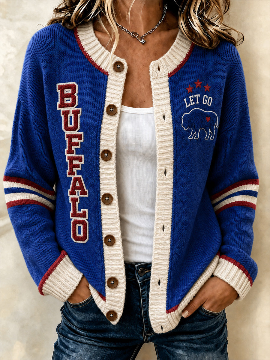 Women's Football Lover Buffalo Print Casual Cardigan