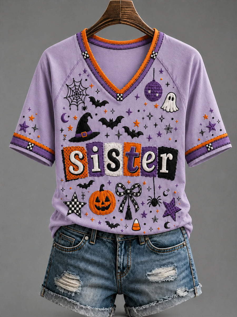 Women's Halloween Witch  V-neck Short Sleeve T-shirt
